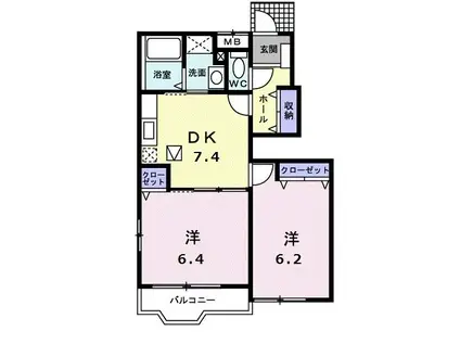 CRESTALL優(2DK/1階)の間取り写真