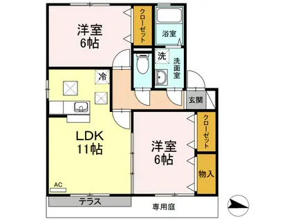 ライフモア守上B棟(2LDK/1階)の間取り写真