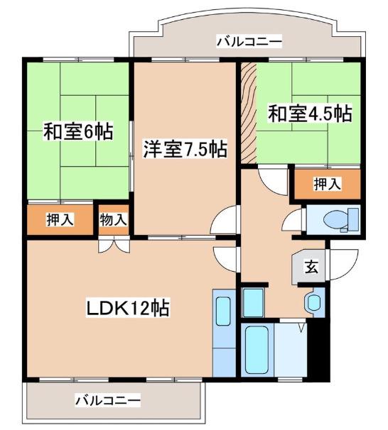 横尾2団地 86号棟(3LDK/2階)の間取り写真