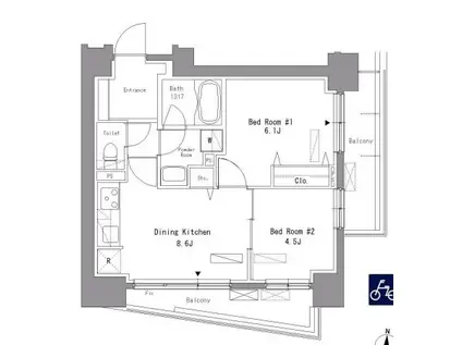 パークアクシス錦糸町(2DK/10階)の間取り写真