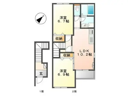 スターテラス三方原(2LDK/2階)の間取り写真