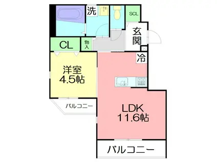 RIVER VILLAGE 茅ヶ崎中海岸(1LDK/1階)の間取り写真