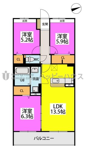 REPOS KASUGA(3LDK/3階)の間取り写真