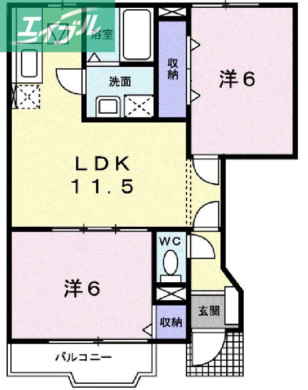 ベルデュール C棟(2LDK/1階)の間取り写真