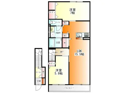 COCOON PALACE D(2LDK/2階)の間取り写真