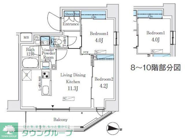 プライムブリス品川中延(2LDK/9階)の間取り写真
