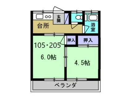 三宝荘(2K/2階)の間取り写真