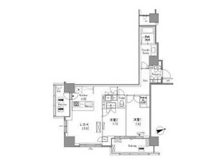 レジディアタワー目黒不動前(2LDK/8階)の間取り写真