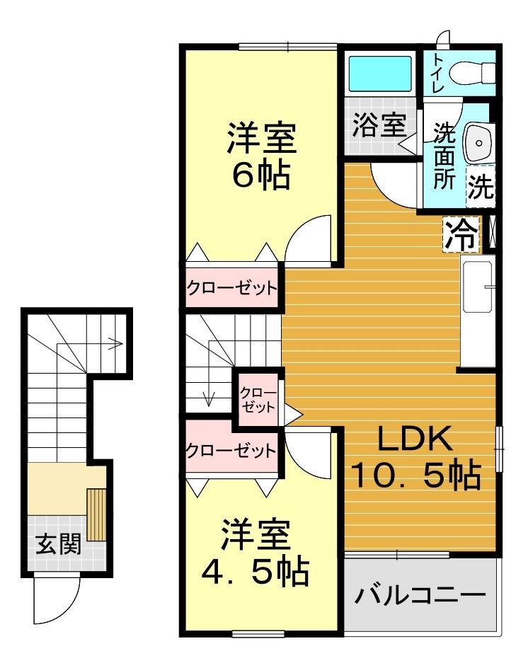 パストラル B棟(2LDK/2階)の間取り写真