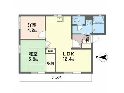 ディアス花北(2LDK/1階)の間取り写真