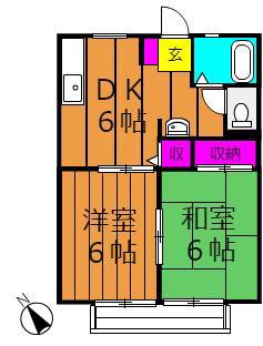 サンライフひろみねA棟(2DK/2階)の間取り写真