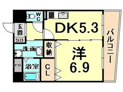 グランデル武庫之荘(1DK/3階)の間取り写真