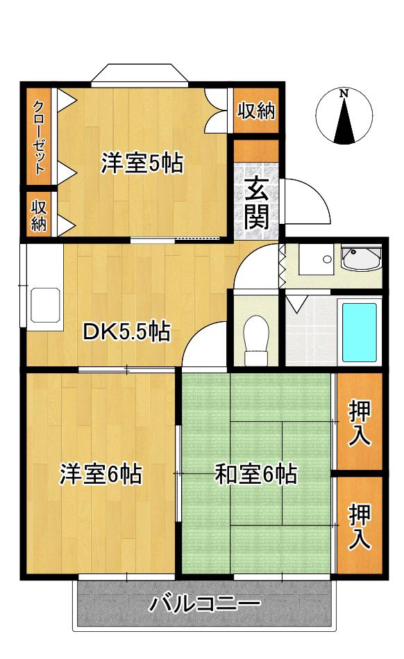 シャネーラK(3DK/2階)の間取り写真