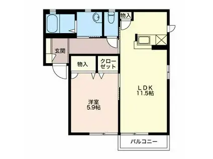 フォーレス ウエスト A(1LDK/1階)の間取り写真