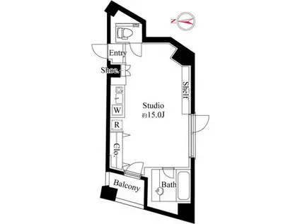 トゥールブランシュ麻布(ワンルーム/4階)の間取り写真