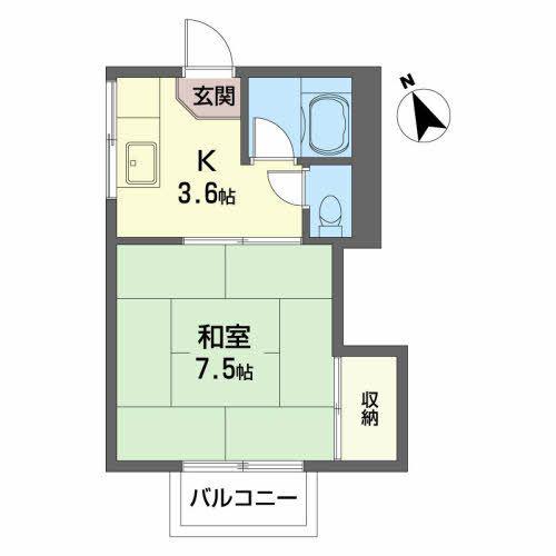 白樺ハイツ(1K/1階)の間取り写真