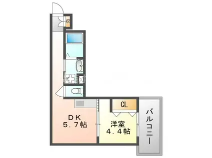 ALIVIO古川橋(1DK/3階)の間取り写真