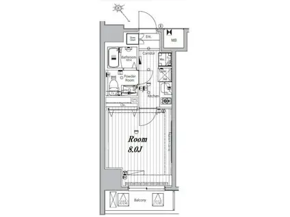 メイクスデザイン門前仲町リバープレイス(1K/9階)の間取り写真