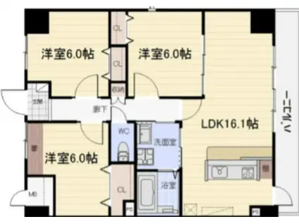 ノーブル徳川(3LDK/8階)の間取り写真