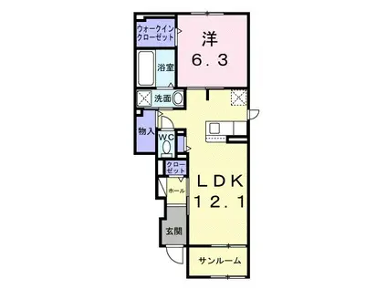 メディオ パーロ B(1LDK/1階)の間取り写真