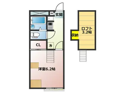 リヴェール(1K/2階)の間取り写真