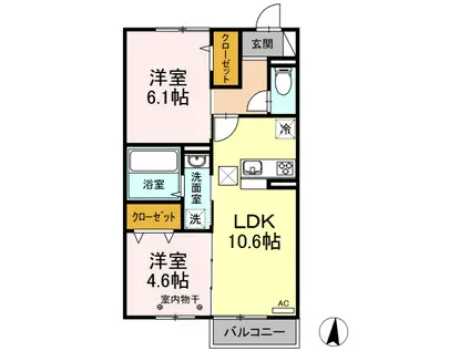 パークフラッツ多賀城(2LDK/1階)の間取り写真