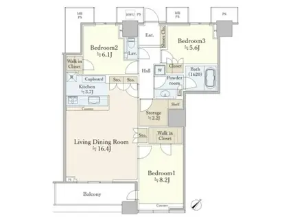 THE TOKYO TOWERS SEA TOWER(3LDK/47階)の間取り写真