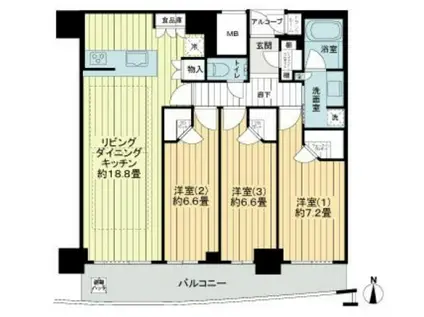 大阪ひびきの街 ザ・サンクタスタワー(3LDK/49階)の間取り写真