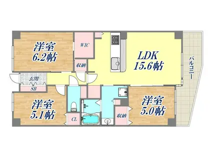 ハイネスクラウズ宝塚清荒神(3LDK/4階)の間取り写真