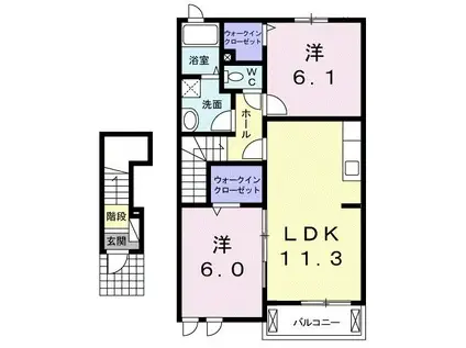 ブラン ヴェール(2LDK/2階)の間取り写真
