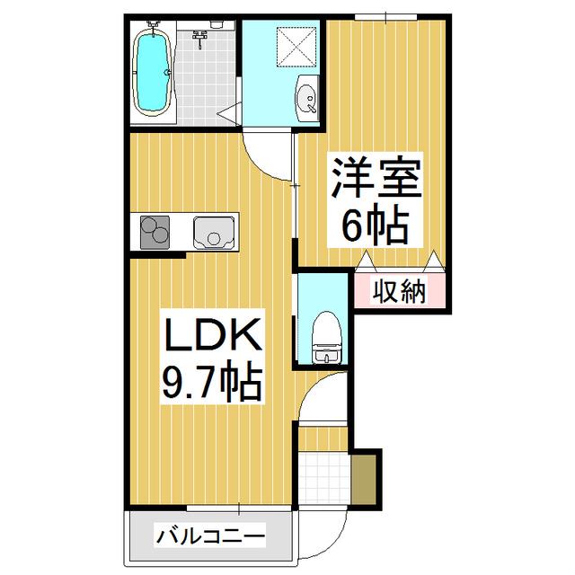 ラッキーリバー(1LDK/1階)の間取り写真