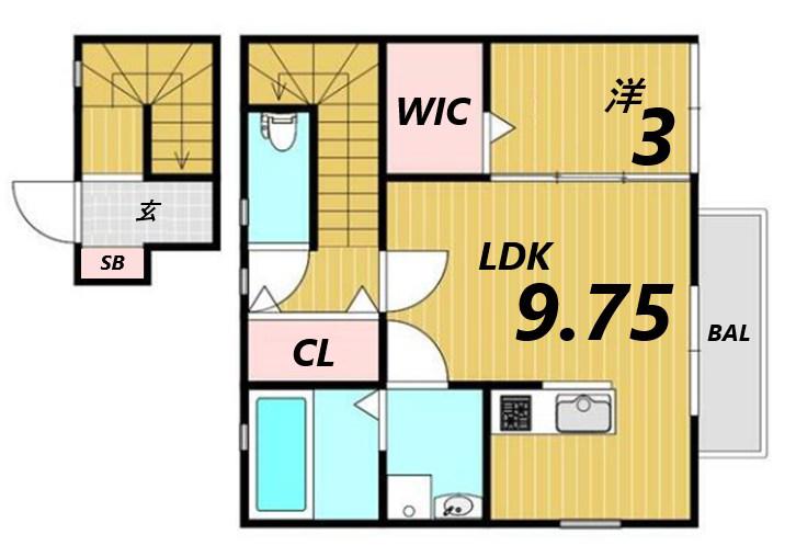 クローバー西延末(1LDK/2階)の間取り写真