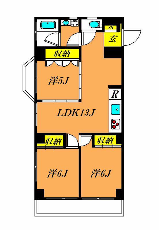山王サクラマンション(3LDK/5階)の間取り写真