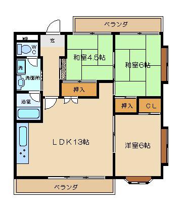 第2石田マンション(3LDK/2階)の間取り写真