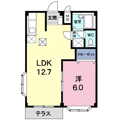 エルディム野川(1LDK/1階)の間取り写真