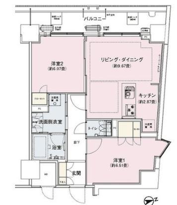 アンビエンテ駒込(2LDK/5階)の間取り写真
