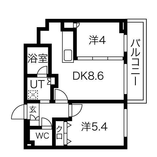 ラ・クラッセ札幌リードスクエア(2LDK/4階)の間取り写真