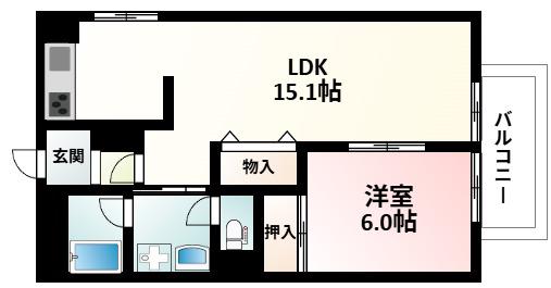 グリースシャトー桃山台(1LDK/4階)の間取り写真