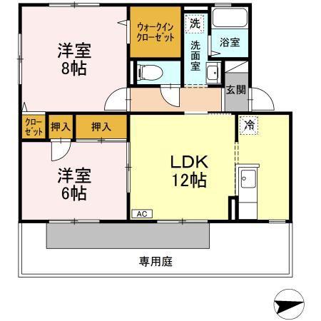 ロジュマン浜乃木(2LDK/1階)の間取り写真