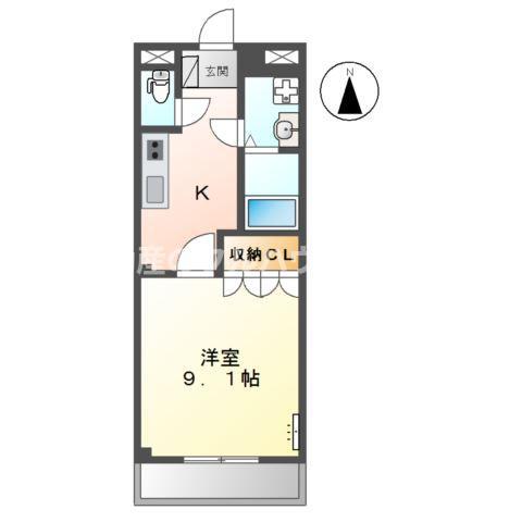 ソレイユII番館(1K/2階)の間取り写真