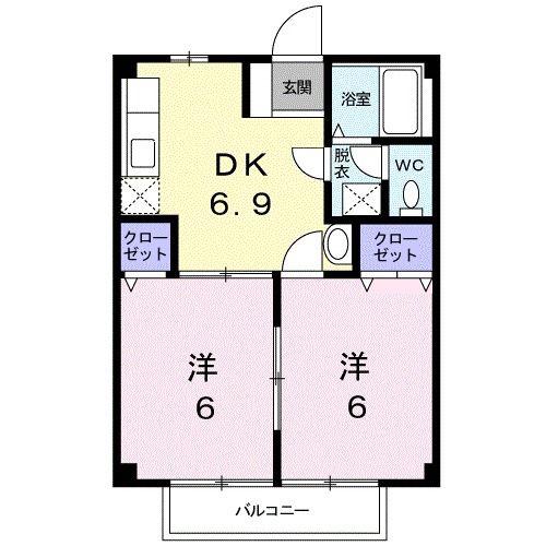 ニューシティ河野(2DK/2階)の間取り写真