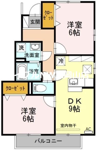 アルカディアD棟(2DK/1階)の間取り写真
