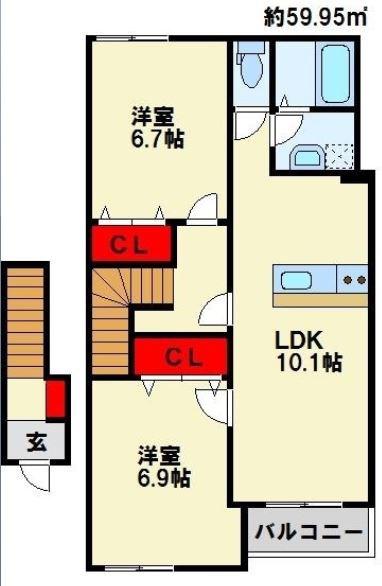 クレッシェンド(2LDK/2階)の間取り写真