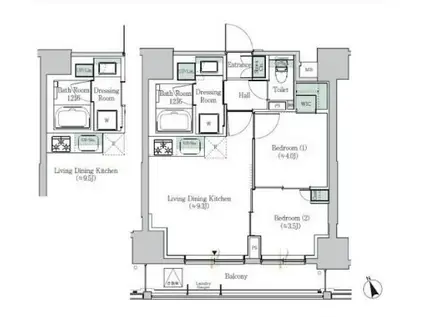 ONE ROOF RESIDENCE ASAKUSABASHI(2LDK/12階)の間取り写真