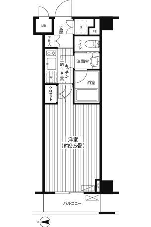 グランハイツ東新宿(1K/3階)の間取り写真