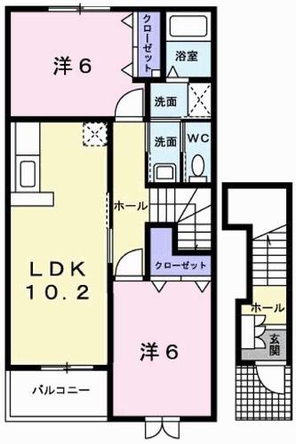 アウローラF(2LDK/2階)の間取り写真