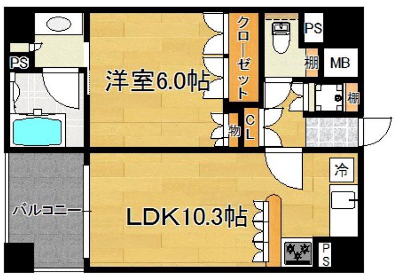 リーガル京都御所東(1LDK/4階)の間取り写真