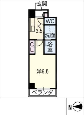 ゼフィール大曽根(1K/8階)の間取り写真