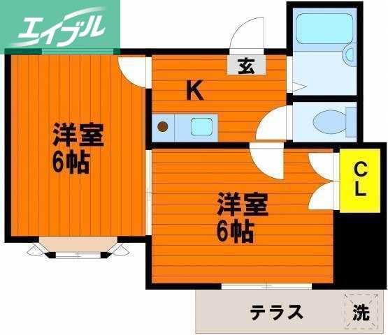 ロワール青江(2K/2階)の間取り写真