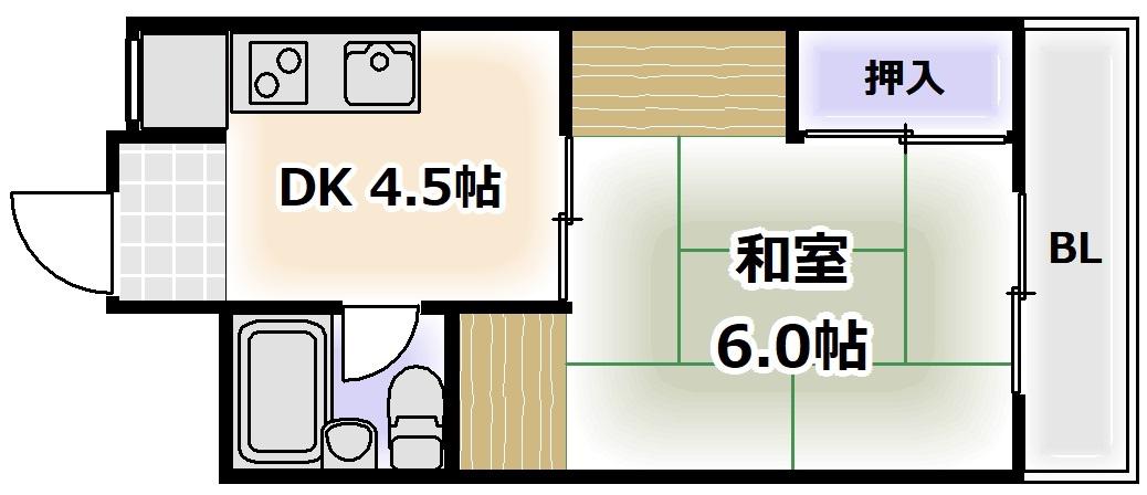メゾン阪南(1DK/6階)の間取り写真